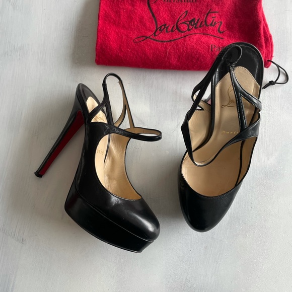 Christian Louboutin Black Leather Strappy Platform Pump Heels - Picture 2 of 10